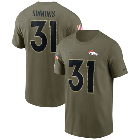 Men's Denver Broncos #31 Justin Simmons 2022 Olive Salute to Service T-Shirt